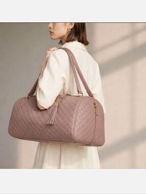 Ms Lovely Vegan Leather Duffle Mauve Weekender Bag Quilted